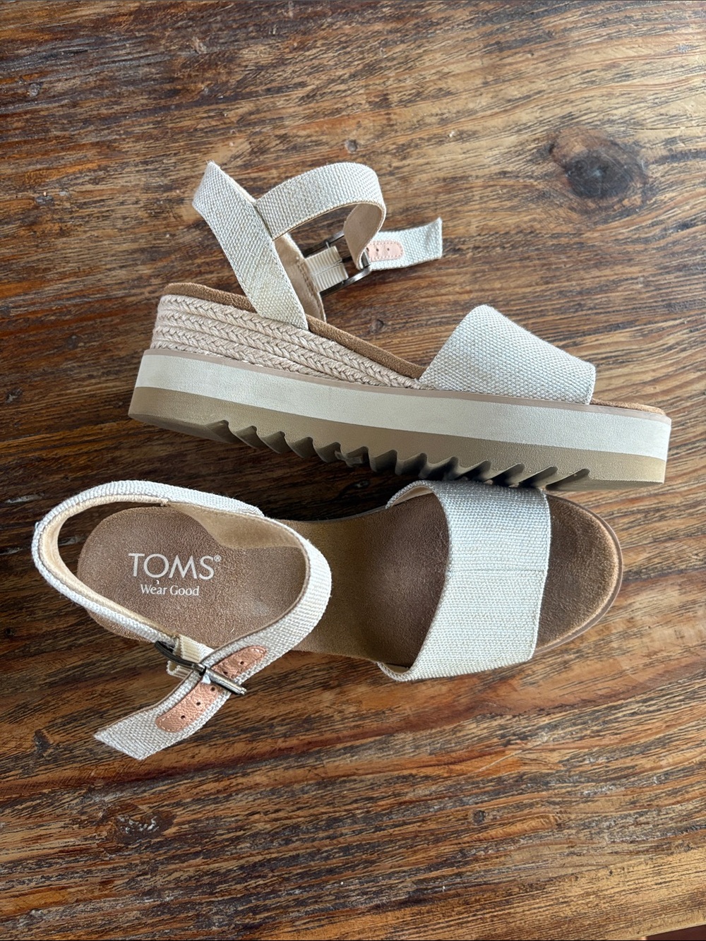 TOMS Cream Espadrille Platform Wedge Sandals